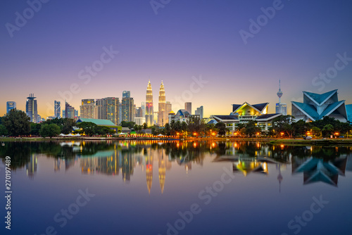 Skyline of Kuala Lumpur by the lake at dusk Canvas Print