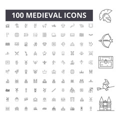 Medieval line icons, signs, vector set, outline concept illustration