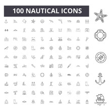 Nautical Line Icons, Signs, Vector Set, Outline Concept Illustration