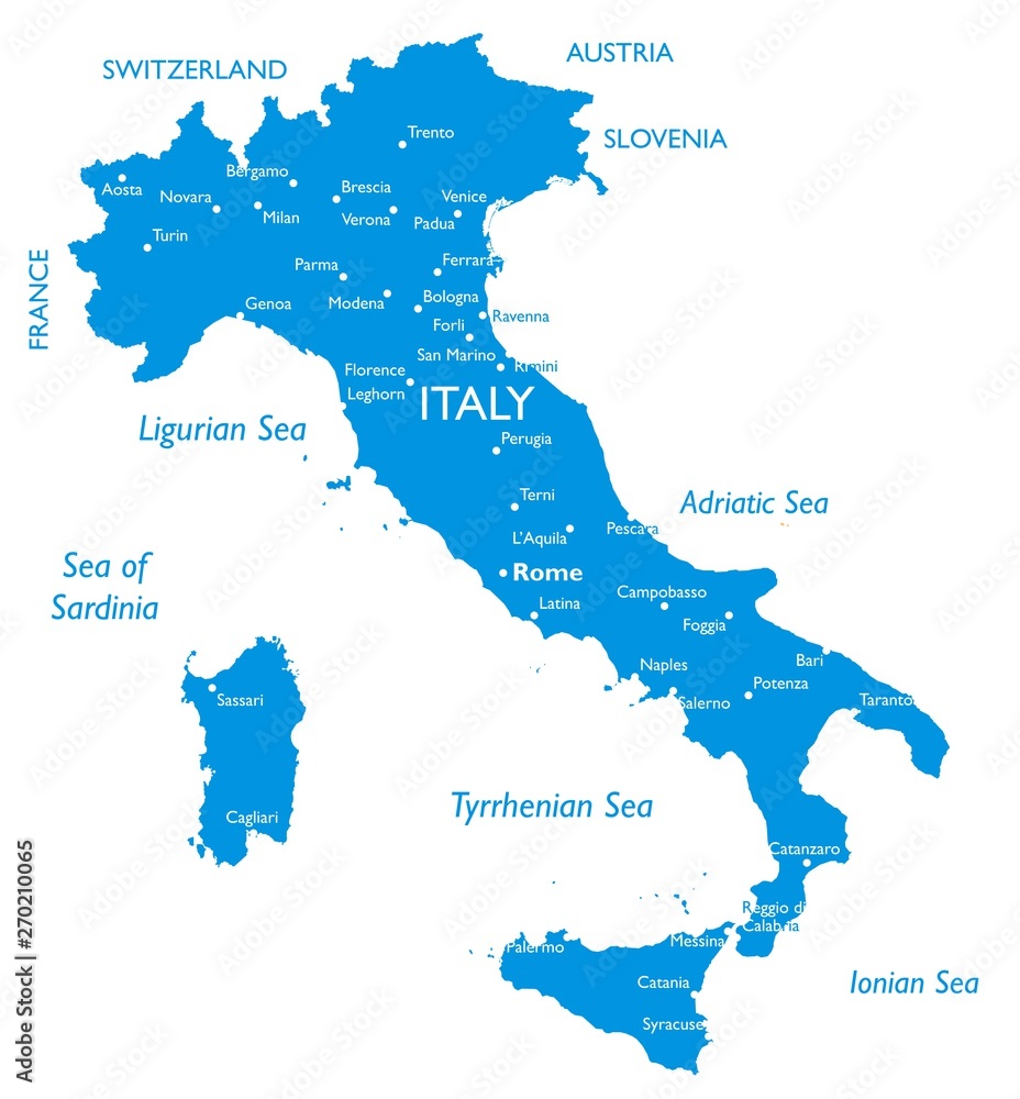 Vector map of Italy | Outline detailed map with city names Stock Vector |  Adobe Stock, image size:928x1000