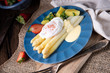 cooked asparagus with egg and potatoes