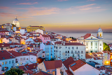 Wall Mural - skyline of alfama at lisbon, portugal at dawn