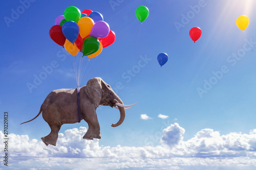Naklejki do przedszkola 3d-illustration-fliegender-elefant-mit-luftballons