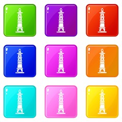 Sticker - Navigate tower icons set 9 color collection isolated on white for any design