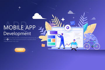 Mobile App Development Modern Flat Design for web template , Developers working on mobile