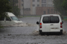 Car Rides In Heavy Rain On A Flooded Road