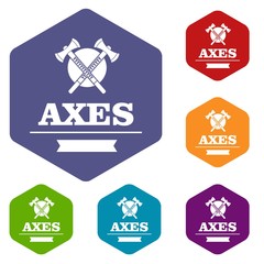 Wall Mural - Military axe icons vector colorful hexahedron set collection isolated on white 