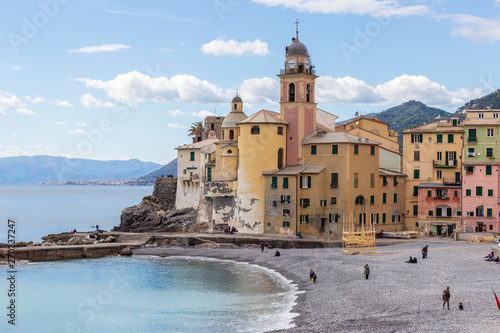 Camogli Italy 04 29 2019 Beach And Colored Houses At Camogli Liguria Italy Buy This Stock Photo And Explore Similar Images At Adobe Stock Adobe Stock