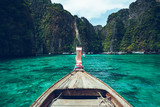 Fototapeta Łazienka - Long-tail boat travel to the island,Phi Phi Island,Blue sea