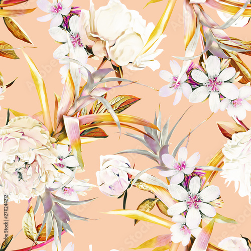 Spring flowers bouquet, seamless pattern