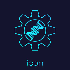 Turquoise Genetic engineering line icon isolated on blue background. DNA analysis, genetics testing, cloning, paternity testing. Vector Illustration