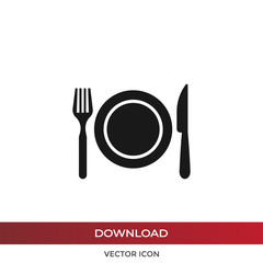 Restaurant icon. Fork, plate and knife