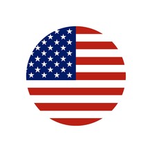 Circle Button Icon Of National Flag Of The United States Of America With Red And Blue Colors. Vector EPS10 Illustration.