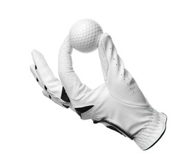 Wall Mural - Glove and golf ball on white background