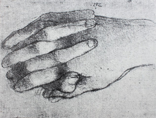 Wall Mural - The hands (drawing) by Leonardo da Vinci in the vintage book Leonardo da Vinci by A.L. Volynskiy, St. Petersburg, 1899