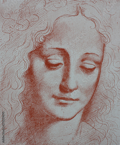 Obrazy Leonardo da Vinci  portret-mlodej-kobiety-autorstwa-leonarda-da-vinci-w-zabytkowej-ksiazce-leonardo-da-vinci