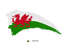 Watercolor Painting Wales National Flag. Grunge Brush Stroke Welsh Independence Day Red Dragon Symbol - Vector Abstract Illustration
