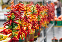 Red Chili Peppers At The Market