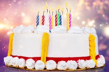 Poster - Birthday cake with candles on  background