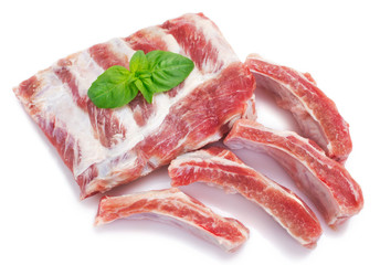 Sticker - Raw pork ribs on white background