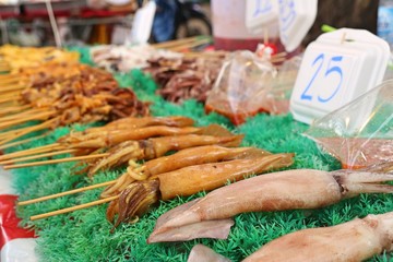 Canvas Print - Grilled squid at street food