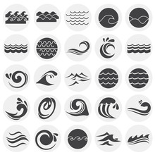 Waves Icons Set On Circles Background For Graphic And Web Design. Simple Vector Sign. Internet Concept Symbol For Website Button Or Mobile App.
