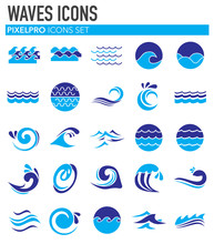 Waves Icons Set On White Background For Graphic And Web Design. Simple Vector Sign. Internet Concept Symbol For Website Button Or Mobile App.