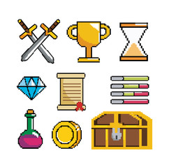 Sticker - set of pixelated videogame scene and digital console