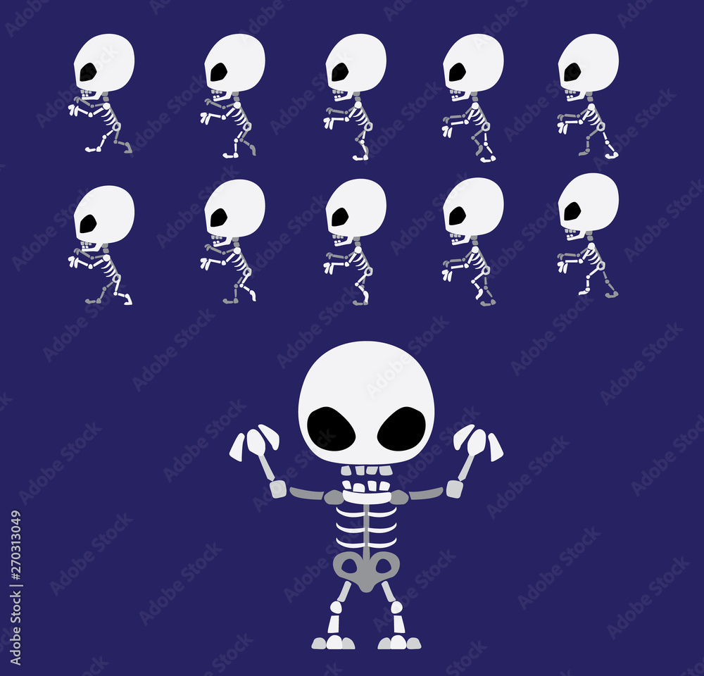 Bone Skeleton Walking Animation Sequence Cartoon Vector Stock Vector ...