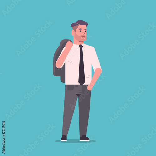 Businessman In Formal Wear Holding Jacket On Shoulders Standing