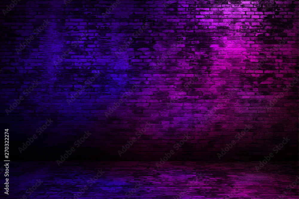 Brick wall texture background with neon light.
