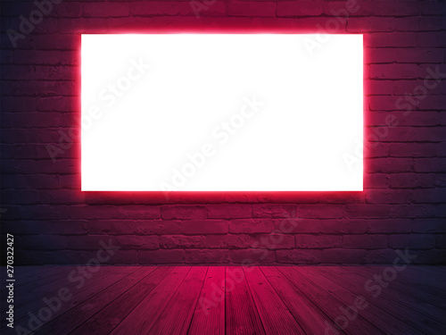 Download Vector Illuminated Light Box Screen Mockup Poster Banner With On Brick Wall Background Neon Lighting Stock Vector Adobe Stock