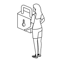 Poster - woman lifting safe secure padlock