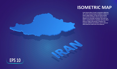 Wall Mural - Isometric map of the IRAN. Stylized flat map of the country on blue background. Modern isometric 3d location map with place for text or description. 3D concept for infographic. EPS 10