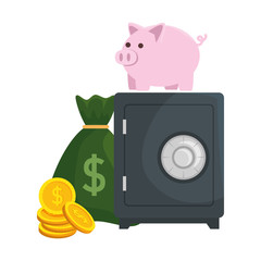 Wall Mural - safe box with piggy and money