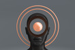 A woman's head with Golden circles around it depicting an aura. Concept art on the topic of religion. 3D illustration