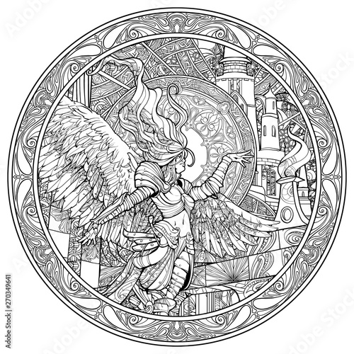 Coloring Pages For Adults Beautiful Angel Woman In The Ring