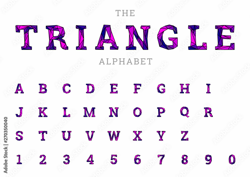 Vector of triangle alphabe and font. Lowpoly style letters and numbers ...
