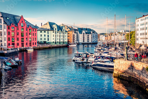 Fotografija  Great summer view of Alesund port town on the west coast of Norway, at the entrance to the Geirangerfjord
