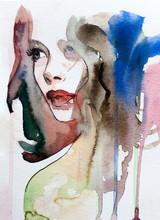Watercolor Sad Girl Abstract