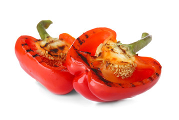 Grilled red peppers on white background