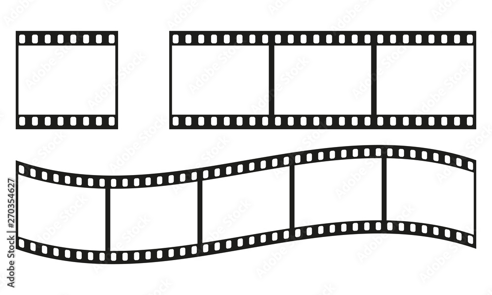 Film strip frame or border set. Photo, cinema or movie negative. Vector illustration. - obrazy, fototapety, plakaty 