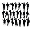 Saluting Soldier and Army Force Silhouettes, art vector design 