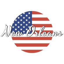 Circle Button Icon Of National Flag Of The United States Of America With Red And Blue Colors And Inscription Of City Name: New Orleans In Modern Style. Vector EPS10 Illustration.