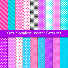 Seamless Vector Patterns In Lol Doll Surprise Style. Endless Backgrounds With Stripes And Polka Dots
