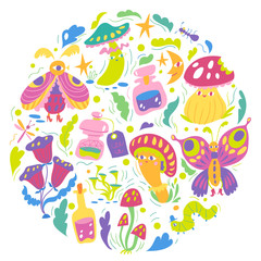 Wall Mural - Fantasy design with vector wonderland cute elements. 