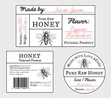 Set Of Vector Card Templates With Honey Bee - Lid, Front And Back Labels.