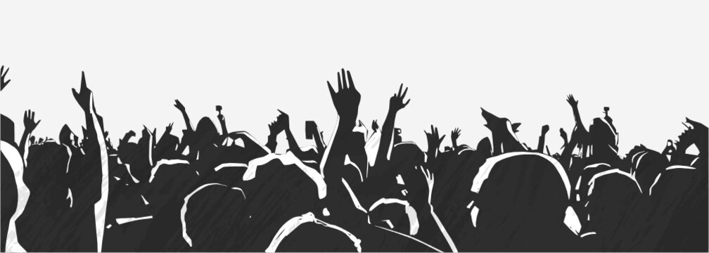 illustration of large crowd of young people at live music event party festival