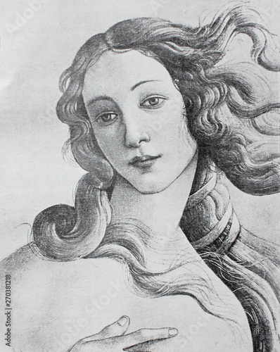 Fotomural Venus (detail) by Sandro Botticelli in the vintage book The Florence, the painting gallery, by E
