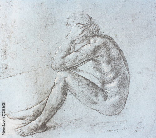 Obrazy Leonardo da Vinci  rysunek-olowkiem-nagiego-mezczyzny-autorstwa-leonardo-da-vinci-w-zabytkowej-ksiazce-disegni-di-leonardo-autorstwa-leonardo